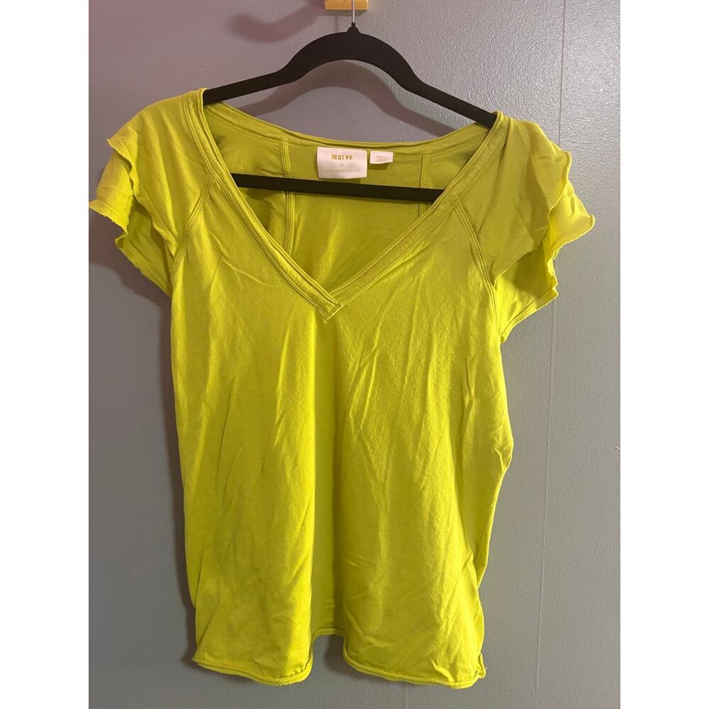 Maeve by Anthropologie S Neon Green Ruffled Tee